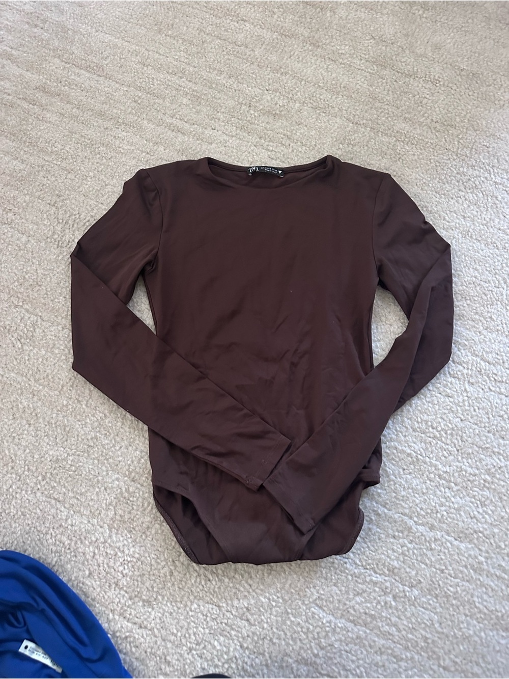 Zara Chocolate Brown Long-Sleeve Crewneck Top - Picture 2 of 3